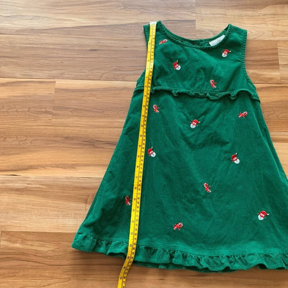 Christmas Jumper Dress Size 6 Green Corduroy Embroidered Candy Canes Snowmen - Picture 3 of 8